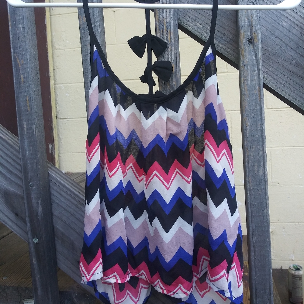 Chevron print::crop top::bows down back strap::size small::Charlotte Russe
